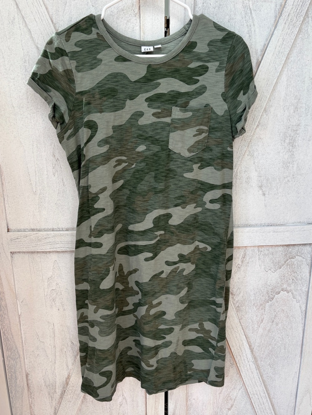 GAP Camouflage T-Shirt Dress Women’s Medium Green Short Sleeve Cotton Slub - Picture 4 of 8